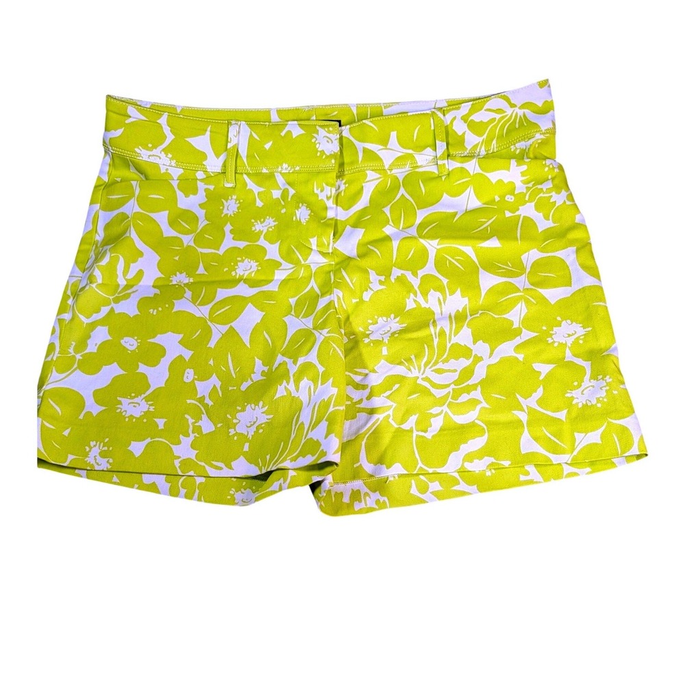 The Limited Vibrant Green White Floral Print Shorts Womens Size 12 Mid Rise